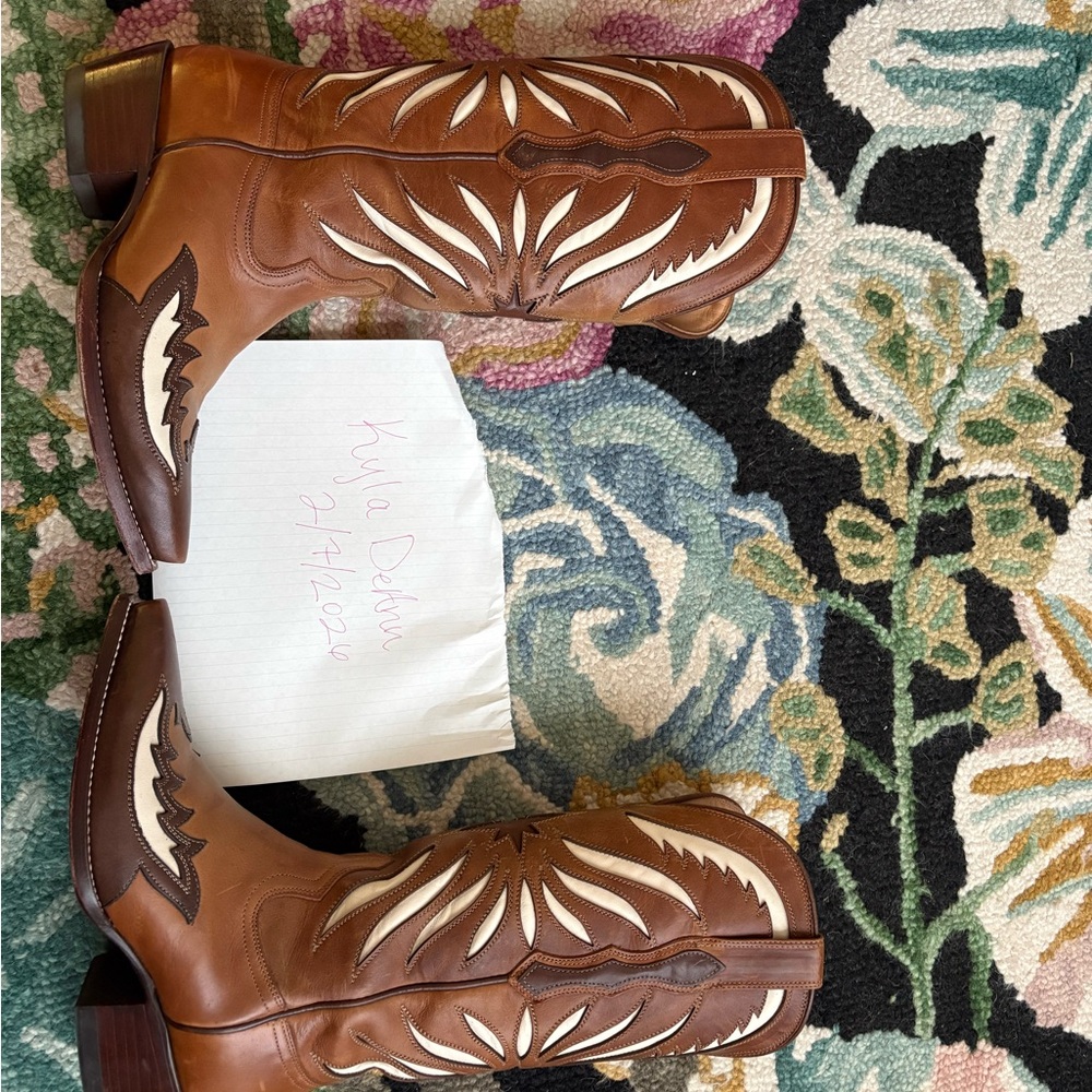 Tecovas Brown and Cream Heeled Boots